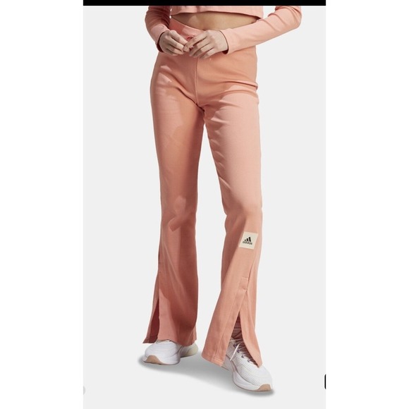 adidas Pants - Adidas Ribbed Flare Track Pants Peach Pink Side Slit Logo Detail Size S